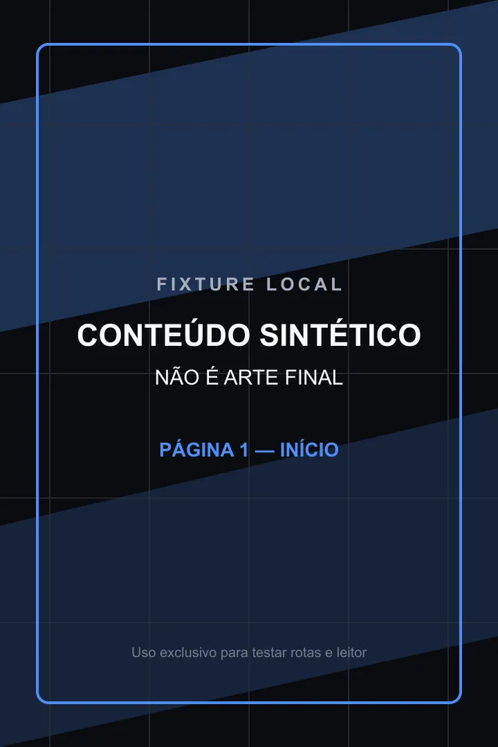 Página sintética inicial com formas geométricas e aviso de conteúdo técnico.